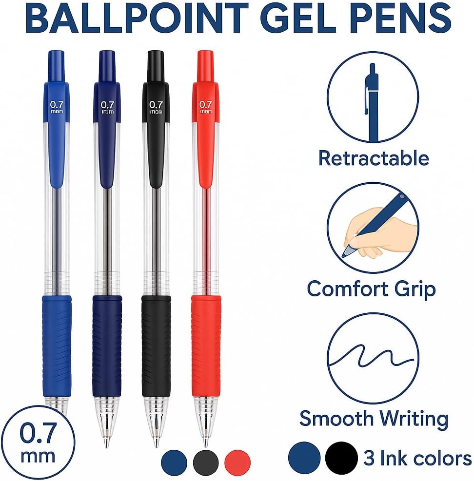 96 Pieces 4 Pieces Ball Point Gel Pens (0.7mm Tip – 14.5cm Assorted Colors)