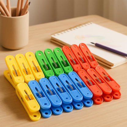 Plastic Clothing Pegs, 20 Pcs Durable Clothes Pins with Metal Grip, Multi-Colored Plastic Clothespins for Drying Laundry and Everyday Use