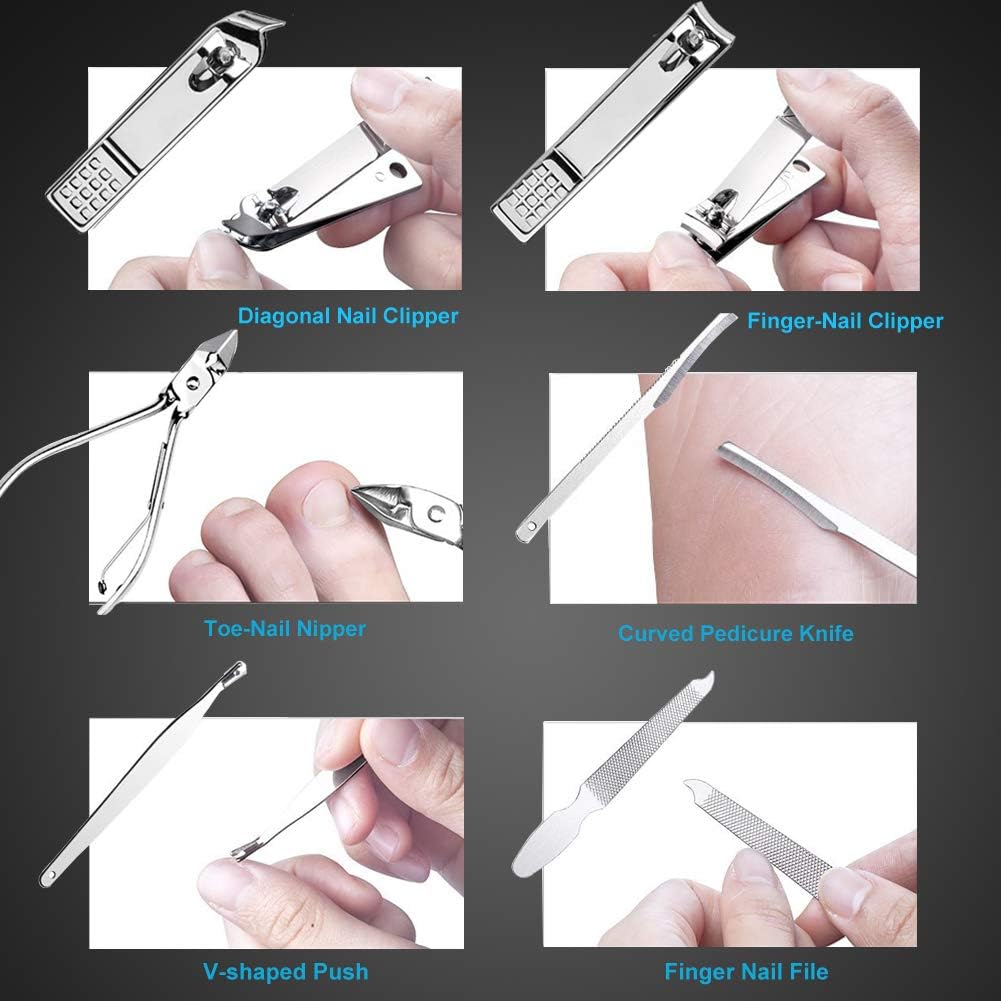 Nail Clippers Set, 18-Piece Stainless Steel Professional Manicure and Pedicure Kit, Fingernail & Toenail Clipper Cutters with Luxurious Travel Case, Grooming Tools for Men & Women by