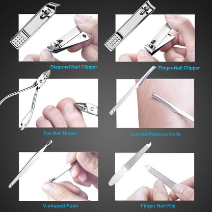 Nail Clippers Set, 18-Piece Stainless Steel Professional Manicure and Pedicure Kit, Fingernail & Toenail Clipper Cutters with Luxurious Travel Case, Grooming Tools for Men & Women by