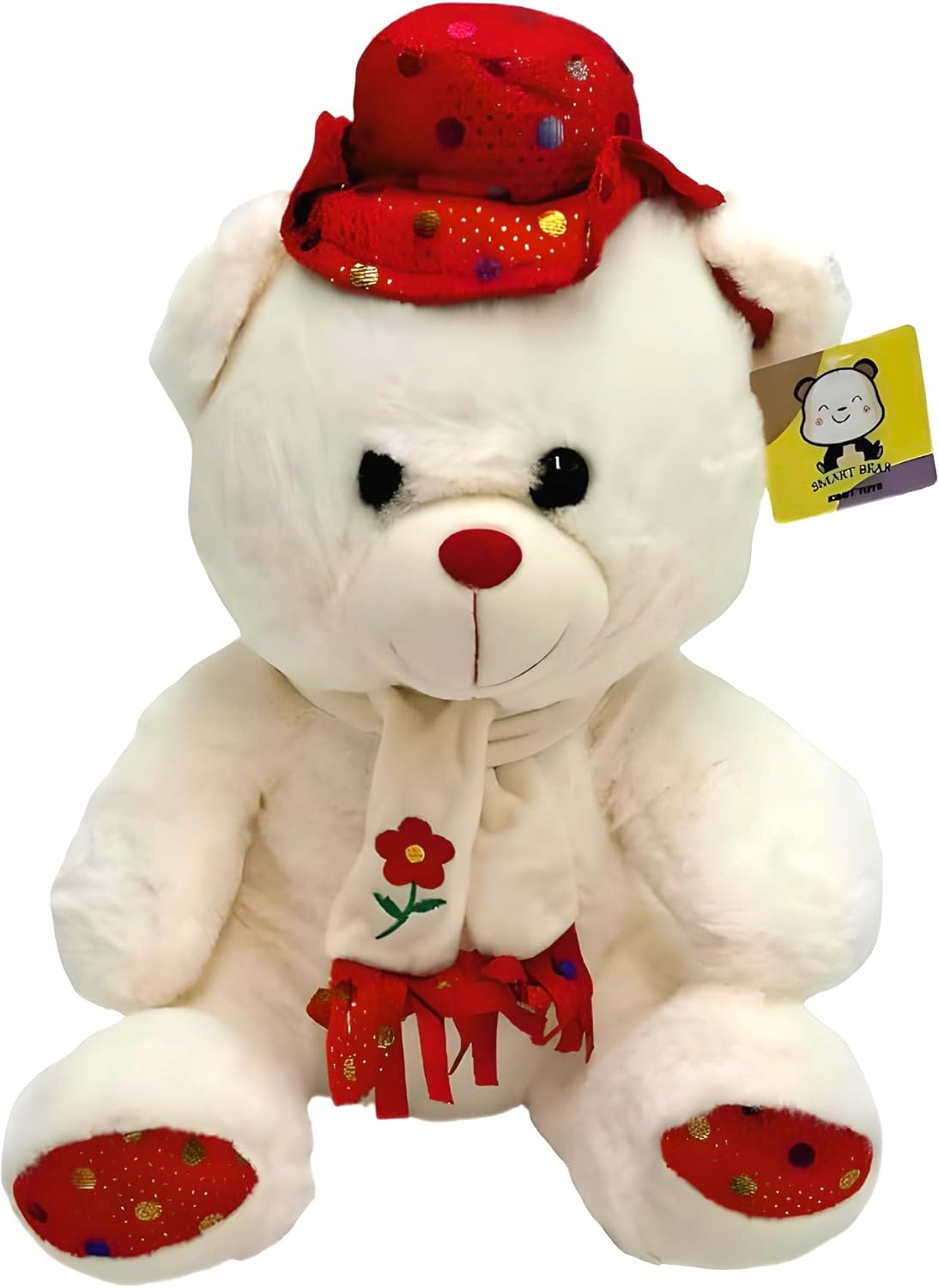White & Red Teddy Bear with Cap 35cm