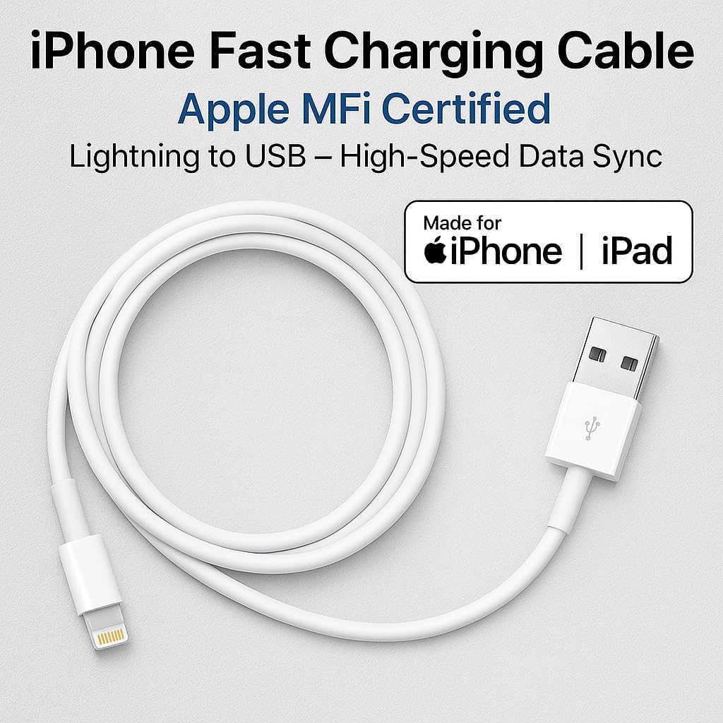 120 Pieces iPhone Fast Charging Cables (Apple MFi Certified – Lightning to USB – High-Speed Data Sync – Compatible with iPhone iPad – White)