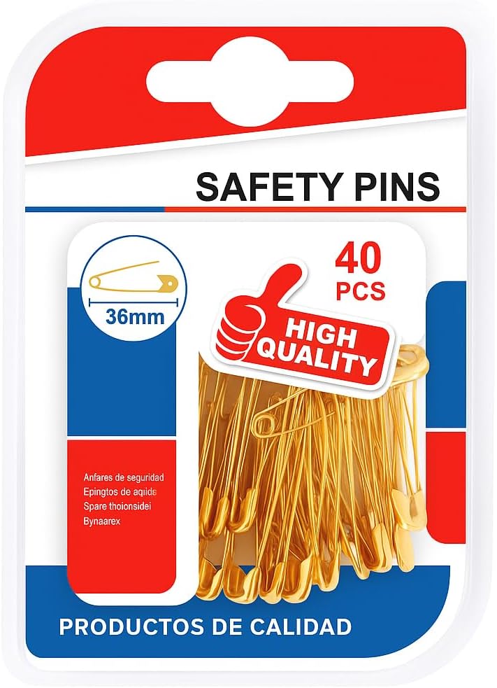 144 Pieces 40 Pieces Brass Safety Pins (36mm For Sewing – Crafts – and Everyday Use)