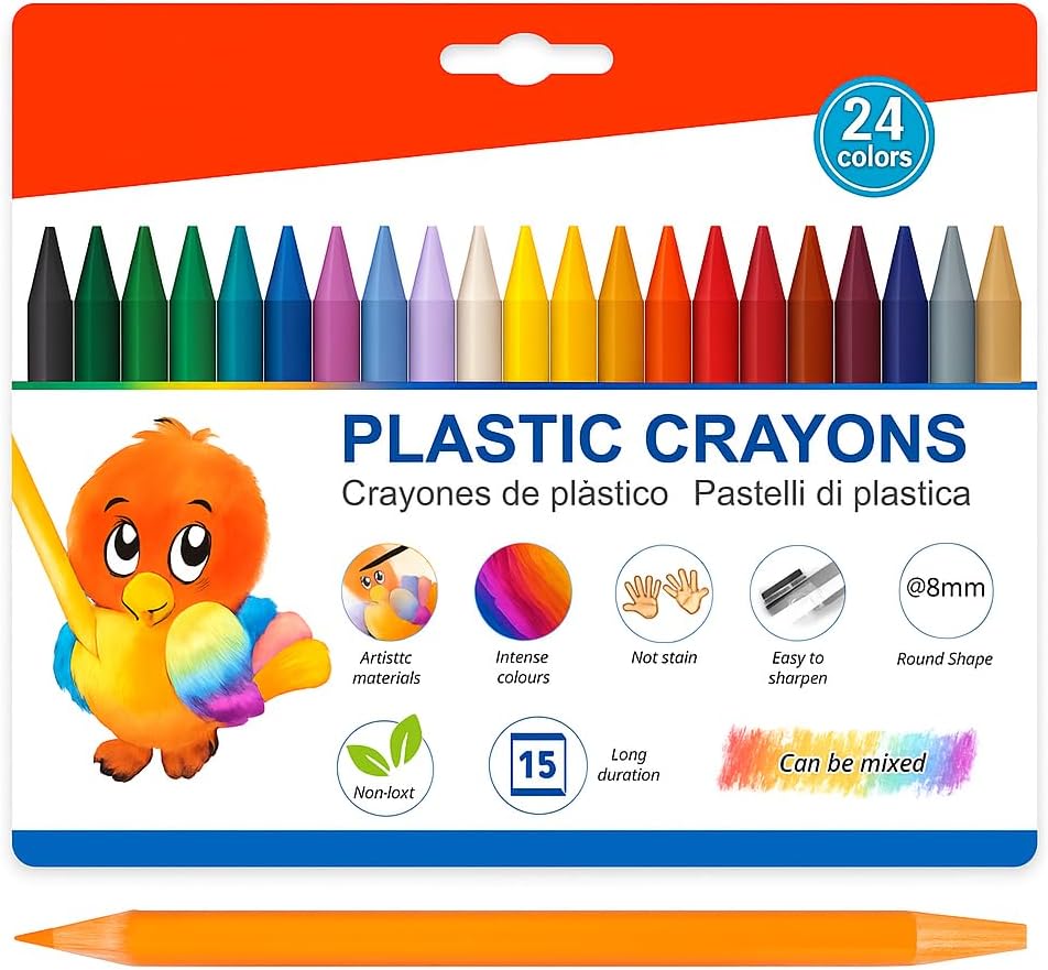 24 Pieces Plastic Cryons, 12cm, 24 Vibrant Colors