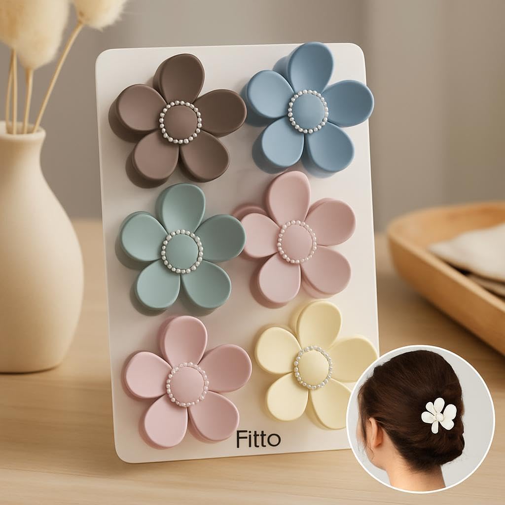 96 Pieces Korean Style Matte Flower Hair Clutcher Clips for Women (Pack of 5 – Assorted Colors)