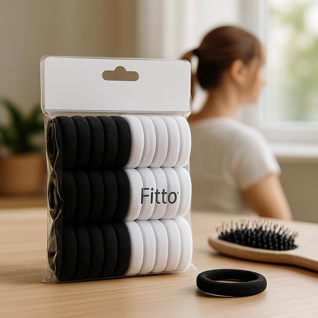 144 Pieces 60pcs Thick Seamless Cotton Hair Ties for Women (Black and White Ponytail Holders)