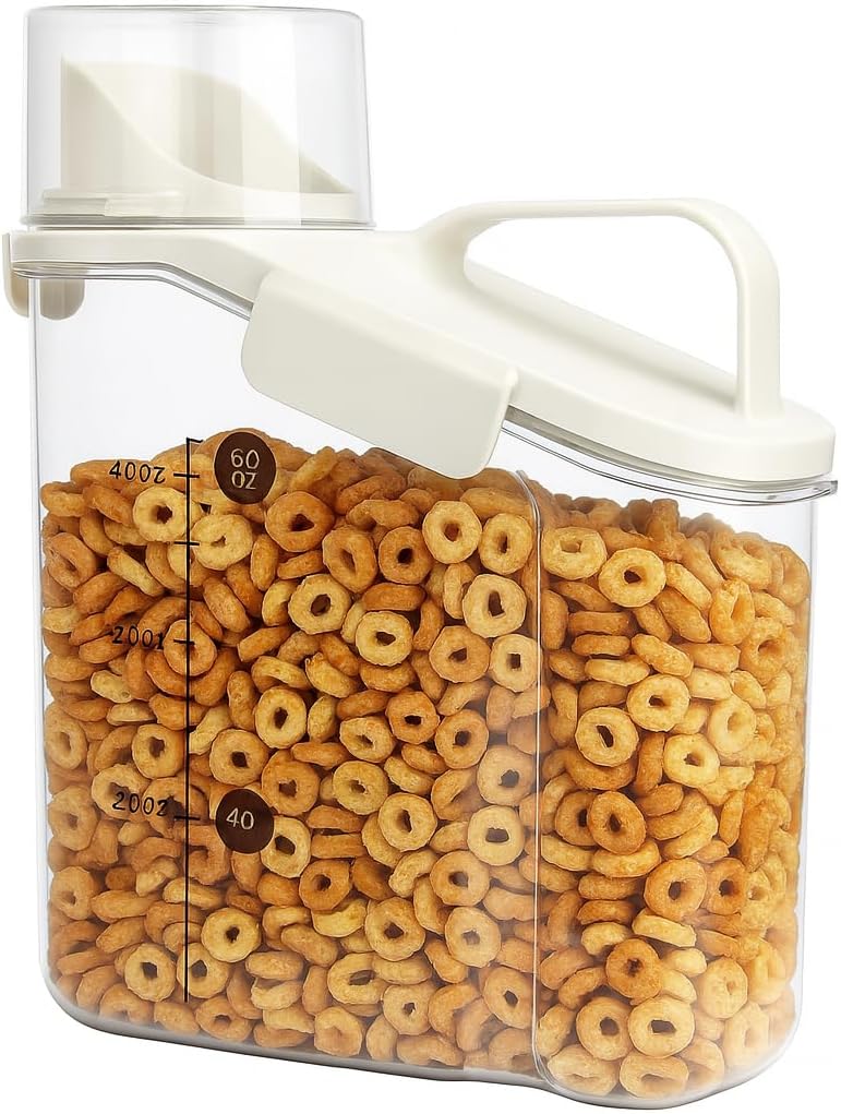 2L Airtight Cereal Container Storage with Measuring Cup and Pouring Spout for Flour and Dry Food