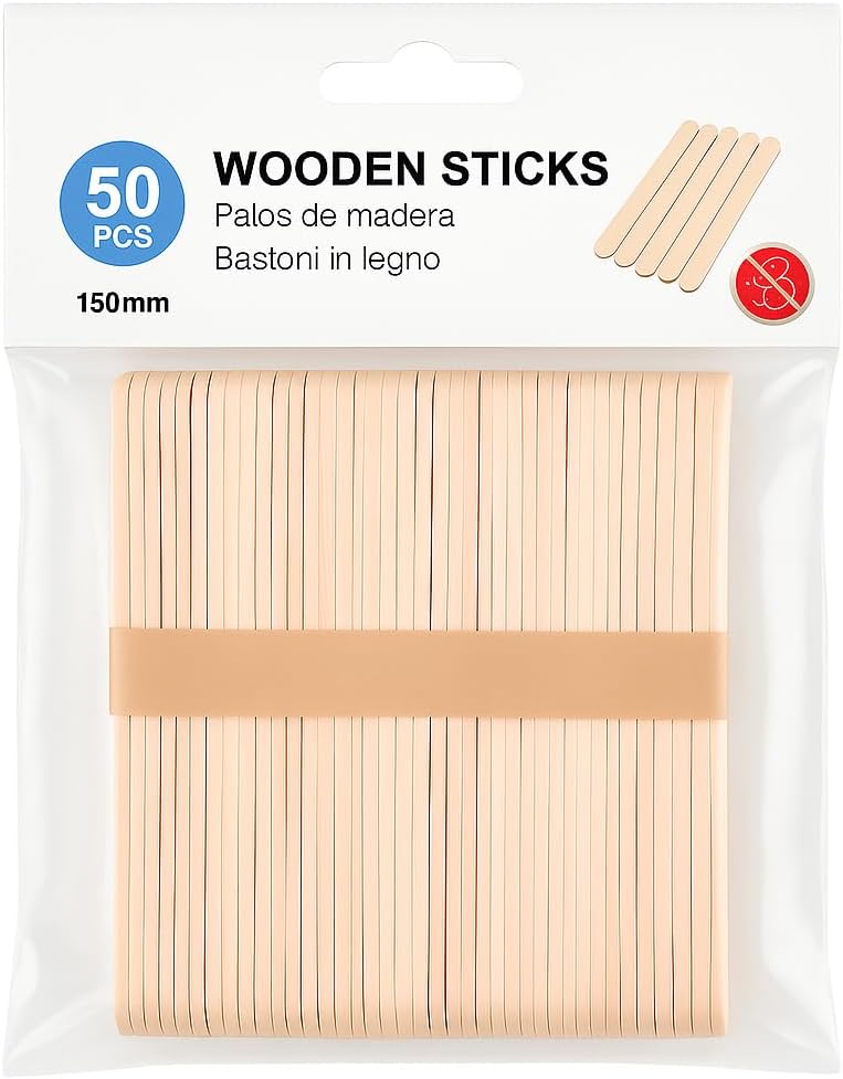 Wooden Sticks 150mm x 18cm, 50 Pieces, Natural Wood Color for Crafts and DIY Projects