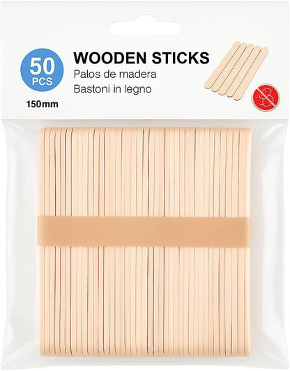 Wooden Sticks 150mm x 18cm, 50 Pieces, Natural Wood Color for Crafts and DIY Projects