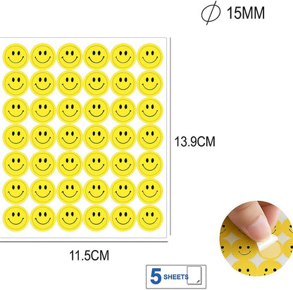 Adhesive Labels Smile, 5 Sheets, 42 Round Labels, 15mm, 11.5x13.9cm, Stickers for Organizing, Crafting, Office Use