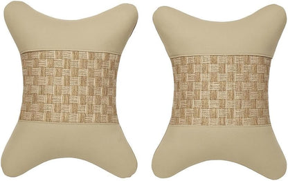 Car Headrest Neck Cushion Pillow with pattern, pack of 2, Khaki