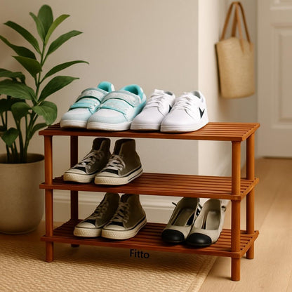 Wooden Shoe Rack 3 Tier, Coffee Brown, 63x26x48.5cm