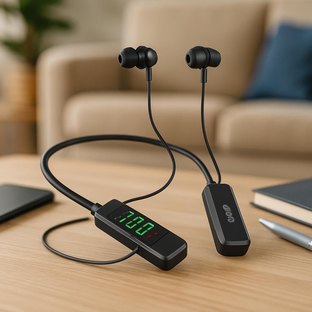 Wireless Neckband Bluetooth Headphones with Display, Black