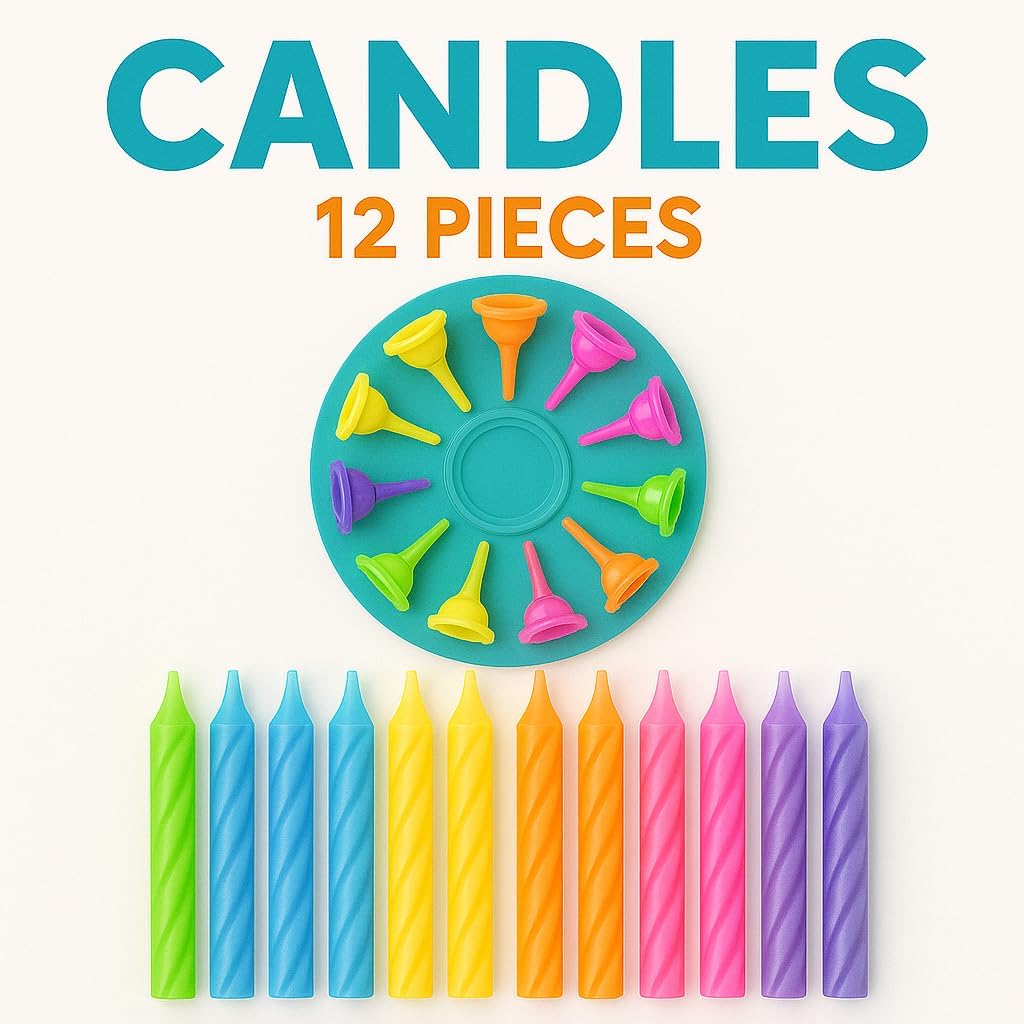 Birthday Candles Spiral Pattern 24 Pieces & 12 Stands – Spiral Candle Arrangement, Birthday Party Candles, Tabletop Candle Decoration, Party Supplies, UAE
