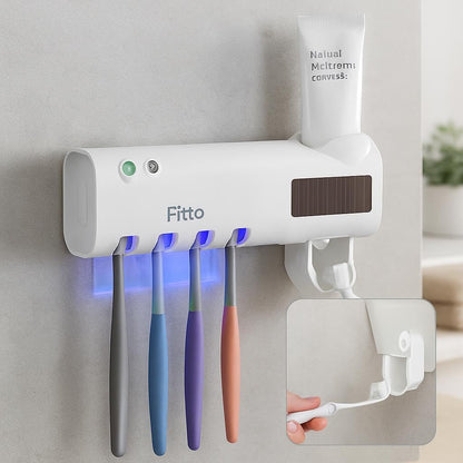 Multi-Functional Toothbrush Sterilizer & Toothpaste Dispenser - Solar Powered, Wireless, White