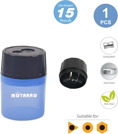 Pencil Sharpener with Container, Blue - Compact, Easy to Use for Office & School