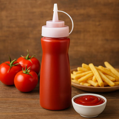 16 Oz Ketchup Bottle with Cap - Plastic Squeeze Bottle for Ketchup, Mustard, Dressings, and Sauces, BPA-Free Food Safe Design, Ideal for Indoor and Outdoor Use, Easy to Clean and Recyclable