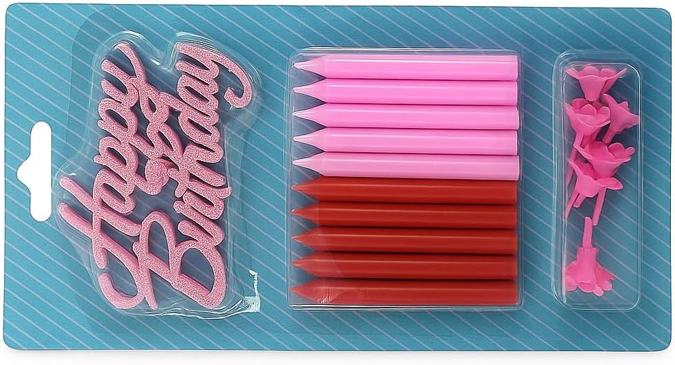 Pink Birthday Cake Candles Set – 10 Spiral Candles & Happy Birthday Cake Topper for Kids Parties, Decoration, and Birthday Celebration