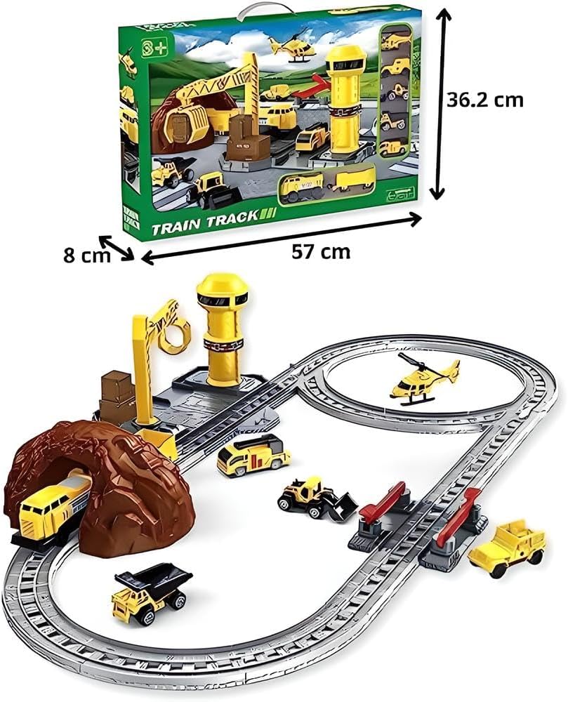 60 Pieces Kids Train Toy Playset - Bright Yellow Construction Trains with Service Vehicles (Tracks – and Crane - Perfect for Imaginative Play and STEM Learning)
