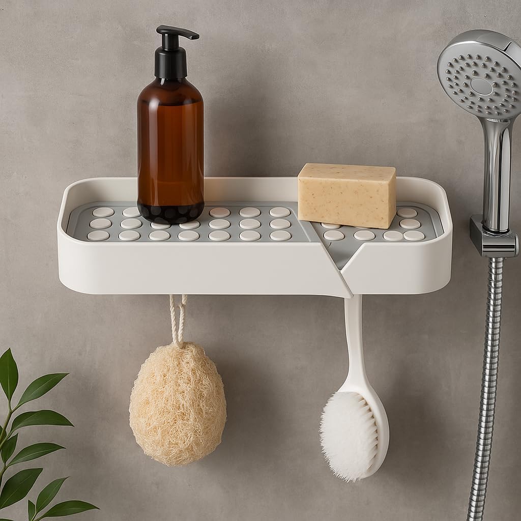 Luxury Wall Mounted Soap Box with Drain Compartment & 2 Hooks – Modern Self-Adhesive Design for Bathroom & Kitchen – Space-Saving 2024 Rockstar Model for Clutter-Free Organization