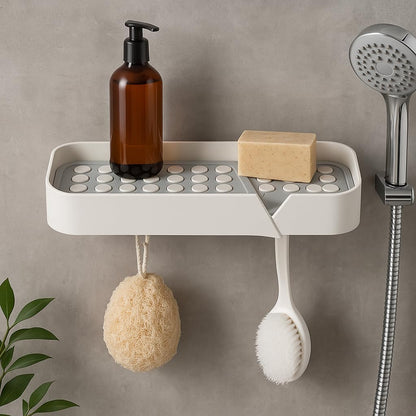 Luxury Wall Mounted Soap Box with Drain Compartment & 2 Hooks – Modern Self-Adhesive Design for Bathroom & Kitchen – Space-Saving 2024 Rockstar Model for Clutter-Free Organization