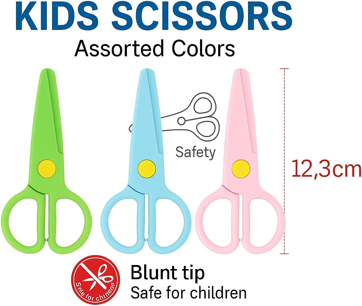 144 Pieces Kids Scissors -s (12.3cm Assorted Colors Safety Cutting Tool)