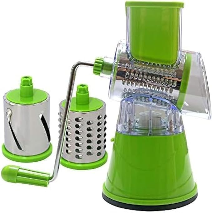 Fitto Manual Rotary Cheese Grater, Kitchen Speed Round Tumbling Box Shredder, Drum Vegetable Slicer, Nuts Grinder, for Veggie, Potato, Cucumber, Carrot, Chocolate, Pizza, Hashbrowns, Salad