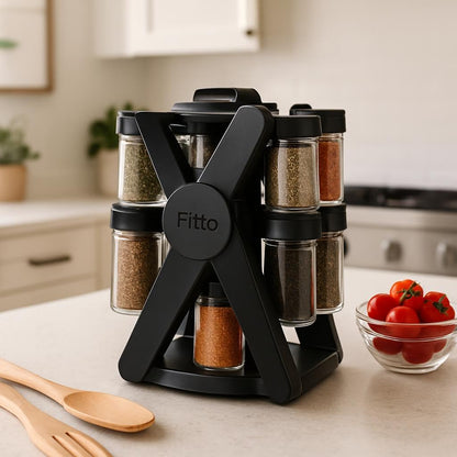 360 Degree Rotating Spice Rack Set with 18 Glass Spice Jars