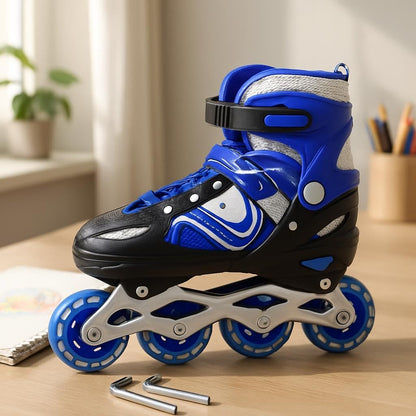Roller Skates for Beginners Mixed Colors with PCV Bag – Inline Pattern Recreational Skating, Kids, Adults, Adjustable Size