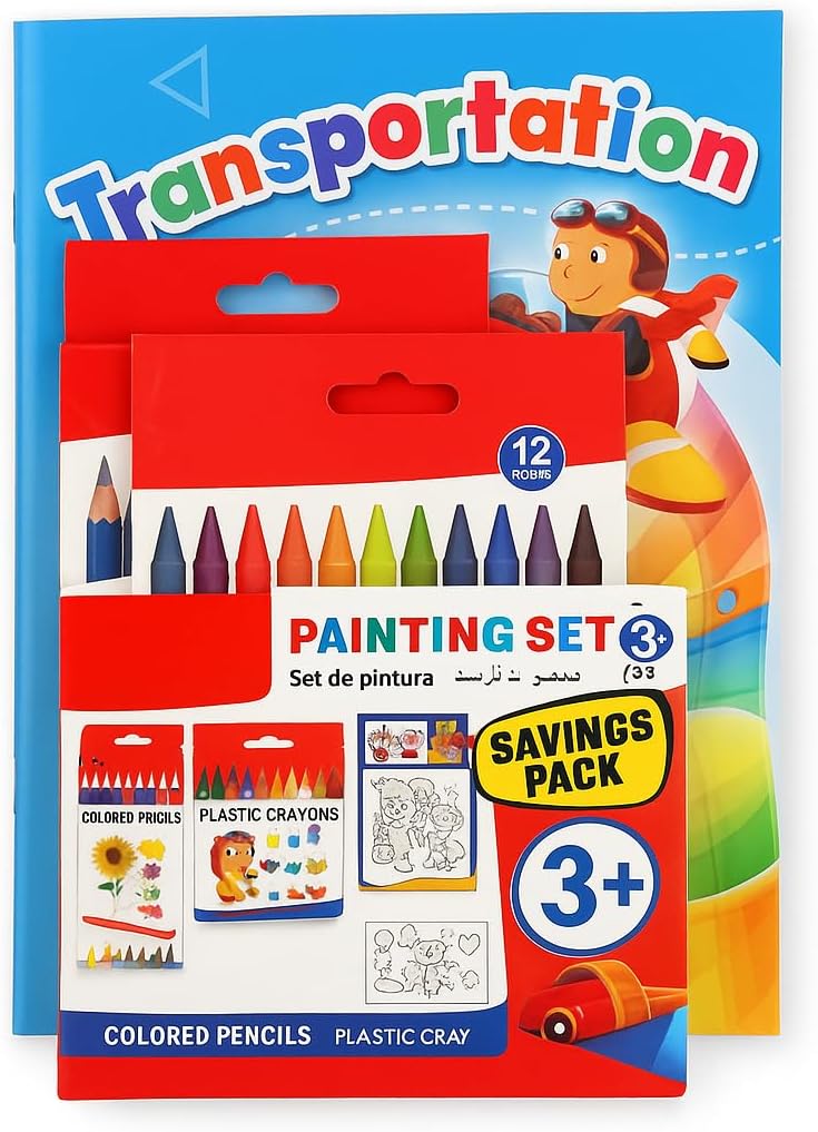 96 Pieces 3 in 1 Painting Sets with Color Pencils & Plastic Crayons (Art Supplies for Kids and Adults)
