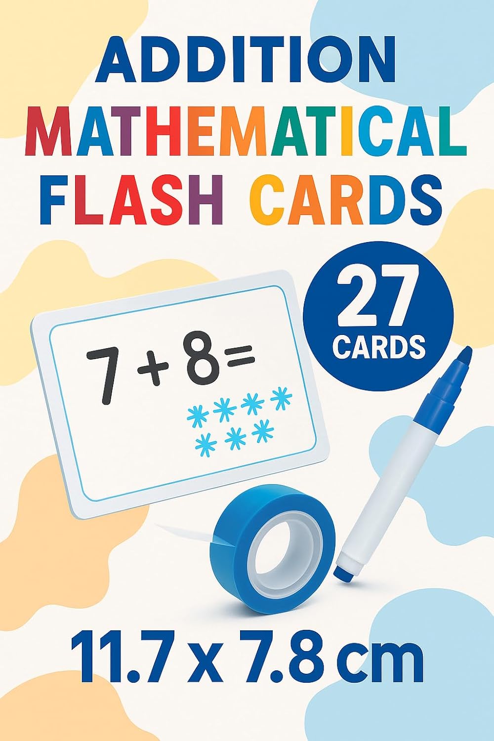 27 Sheets Mathematical Addition Flash Cards with Marker 11.7x7.8cm