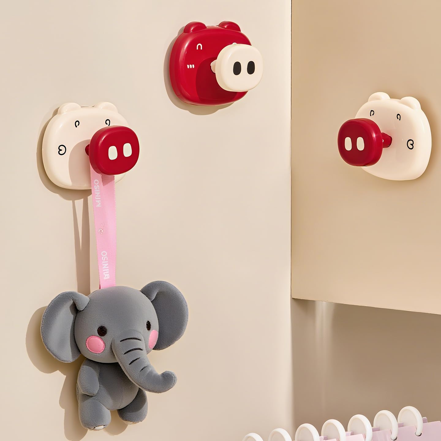 Cartoon Suction Cup Hooks – Fun Cream & Red Design - Pack of 4