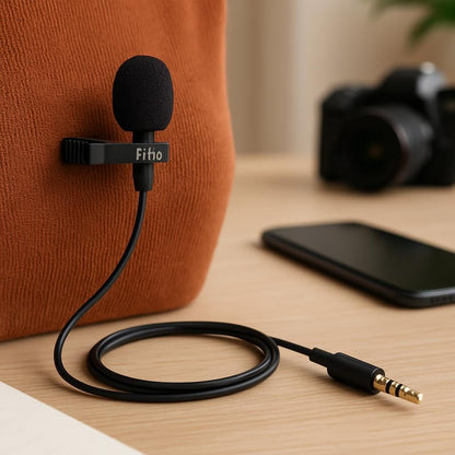Clip-On Microphone with Wind Muff, 5ft Cable, 3.5mm Connector for Smartphone/Camera