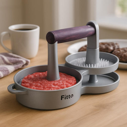 Burger Press Patty Maker for Steaks and Veggies, Double Head Design, Silver