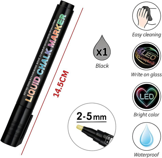 Liquid Chalk Marker 14.5cm 2.5mm Black for Chalkboards, Glass, Windows, Non-Porous Surfaces