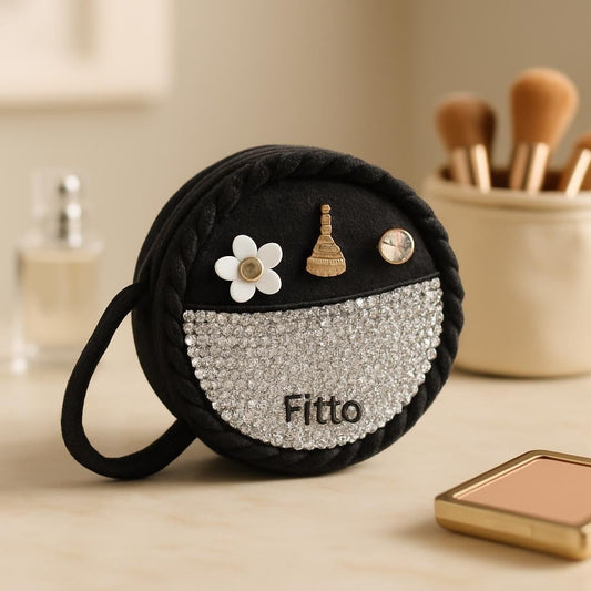 Small Round Wool Makeup Bag with Handle - Black Portable Travel Makeup Organizer