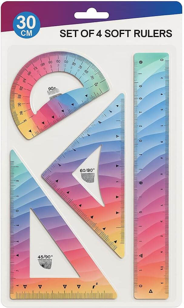 96 Pieces Set of Soft Rulers 4 PC - Scales (Protractor – Triangle – Ruler 30 CM for School and Office Use)