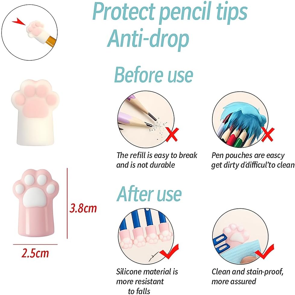 144 Pieces Cat Foot Pencil Caps 3 Sets (2.5x3.8cm – Pencil Tip Protectors)