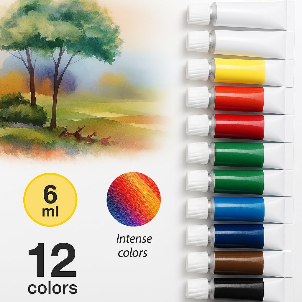 96 Pieces 12pcs (6ml Water Color Paint Set – 12 Vibrant Colors for Arts – Crafts & DIY)