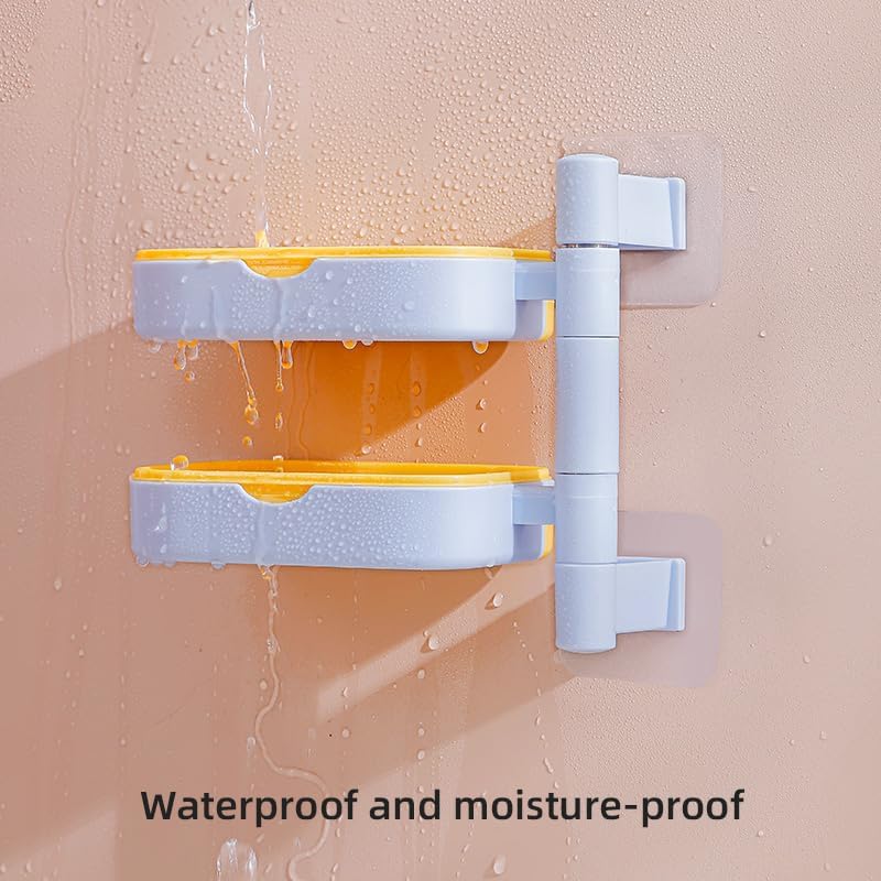 Adhesive Wall Mounted Rotating Soap Box - Three Layers - Rose Red & Sky Blue