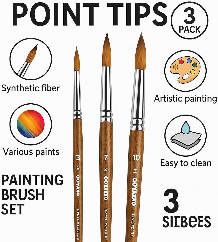 120 Pieces 3 Pieces Painting Brush Set Point Tips for Creative Art and Drawing