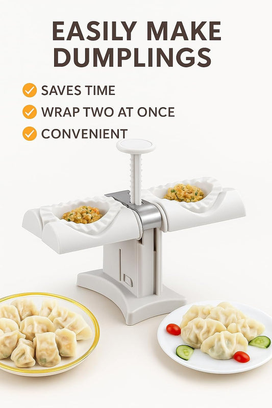 Maker Machine Dumpling Press Mold Maker, Stainless Steel Household Double Head Automatic Dumpling Maker Mould, Wrap Two At a Time, Easy-Tool For Pierogi Making Dumplings Empanadas Press Kitchen