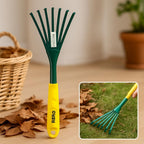 96 Pieces Small Garden Rakes with Green Head and Yellow Handle (9 Tines for Raking Leaves and Soil)