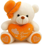 72 Pieces White & Orange Teddy Bears with Cap (35cm – Plush Toy for Kids – Caps & Cuddly Bear)