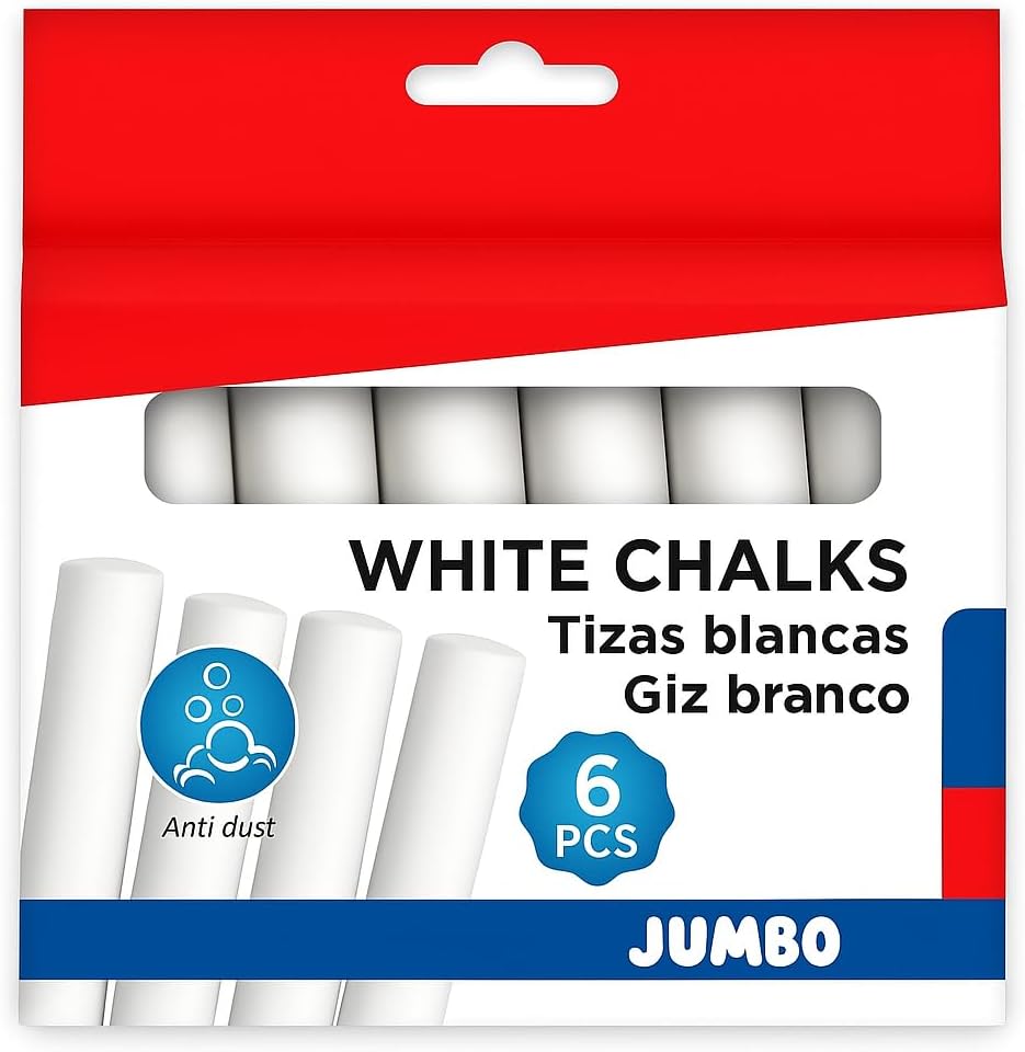 120 Pieces White Chalk Sticks 6 Packs (2.5cm x 10cm – Non-Toxic – Dustless for Classroom – Office – Art – Blackboard Use)
