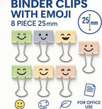120 Pieces 8 Pieces (25mm Binder Clips with Emoji – Assorted Colors Office Stationery Fastener)