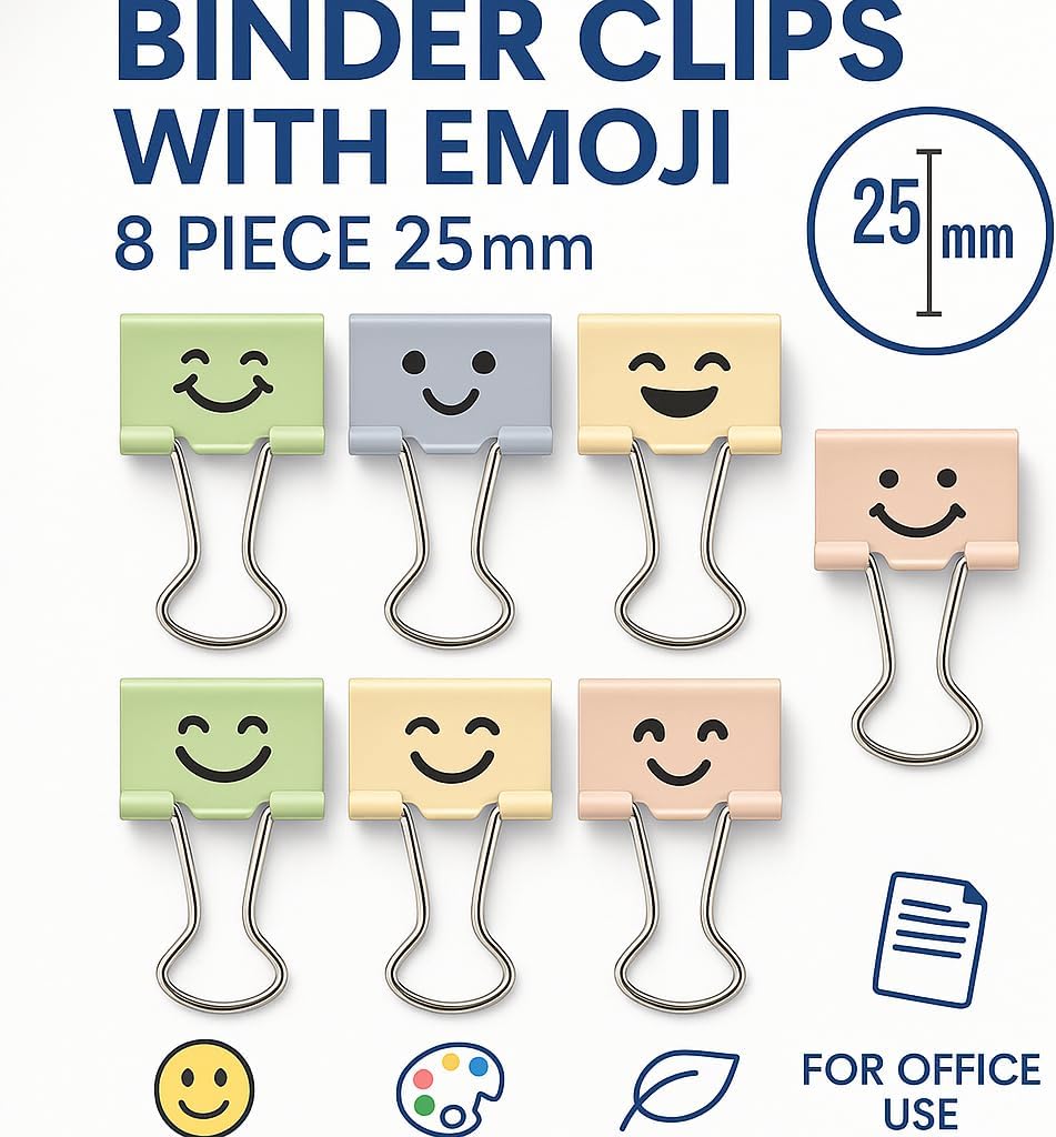 120 Pieces 8 Pieces (25mm Binder Clips with Emoji – Assorted Colors Office Stationery Fastener)