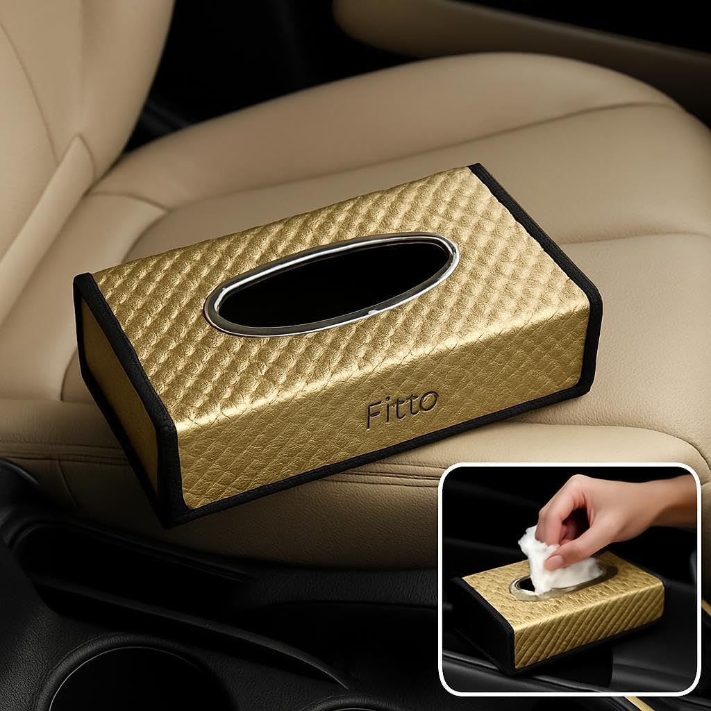 Elegant Openable Tissue Box for Car, Gold