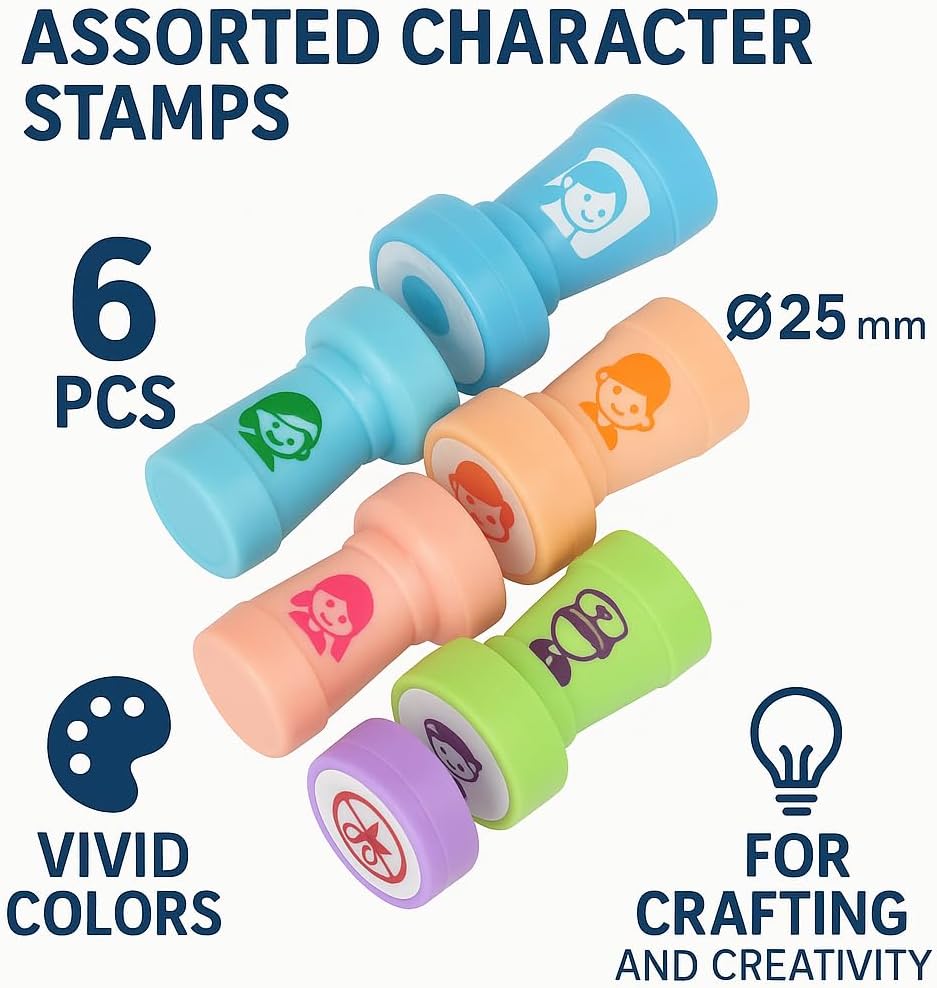 120 Pieces 6 Assorted Character Stamps (25mm Size for Crafting and Creativity)