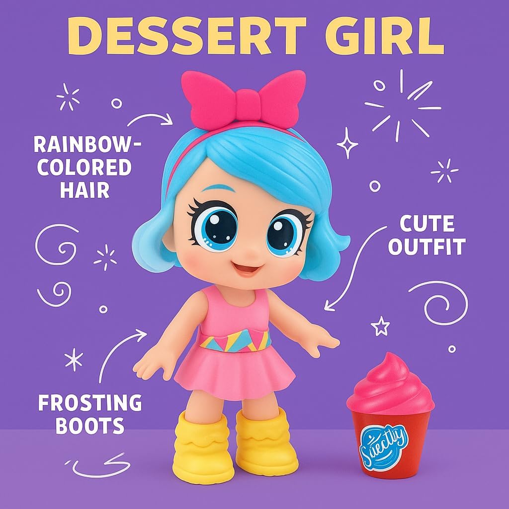 72 Pieces pretty stylish modern dolls with yellow boots (large blue eyes – Dolls blue hair with battery – singing doll toy ice cream blind box surprise 12-inch toy for girls)